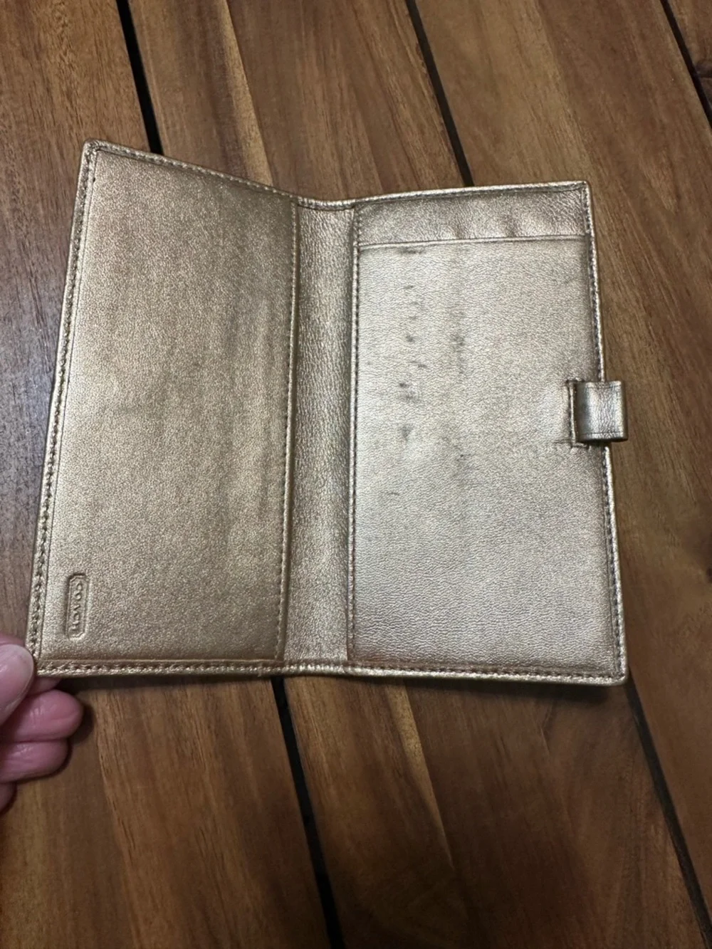 Coach Canvas Checkbook Holder in Khaki with Gold Trim